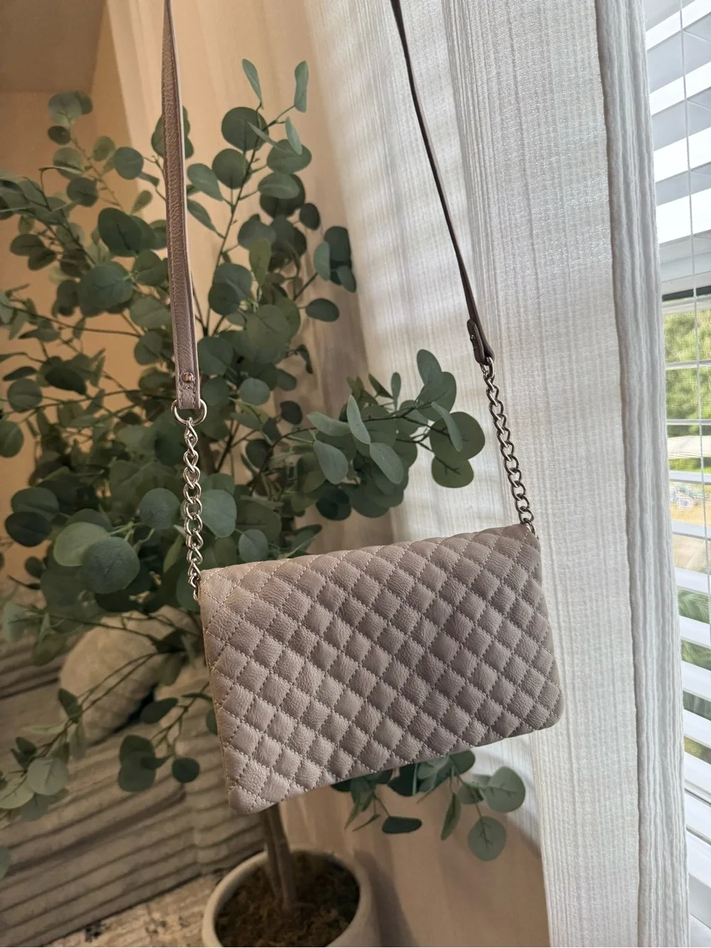 Nine West Quilted Flap Crossbody in Light Taupe